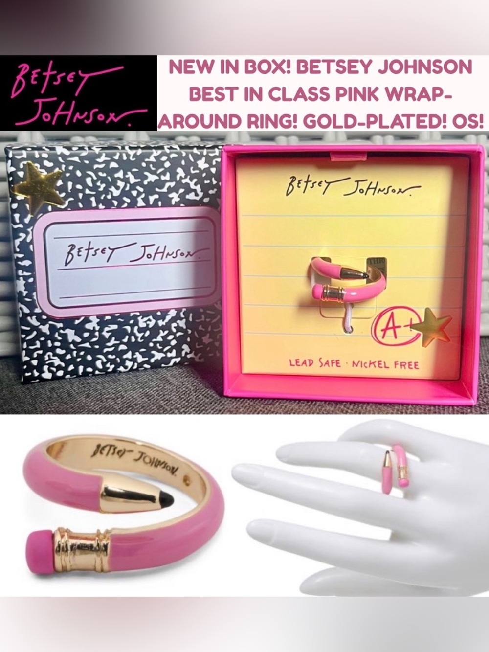 NWT BETSEY JOHNSON 2026 PENCIL WRAP RING! OS! BUNDLE W/ MATCHING EARRINGS!